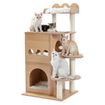 ZUN Modern Cat Tree Wooden Multi-Level Cat Tower Deeper Version Of Cat Sky Castle With 2 Cozy Condos, 90724673