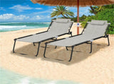 Oversized Patio Chaise Lounge, 27" Wide 4-Position Adjustable Backrest Folding Tanning Chair-Gray 69642871