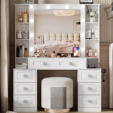 Vanity Desk with with Mirror and Lights,Makeup Vanity Table wwith Lighted Mirror & Charging Station, W3393P315815