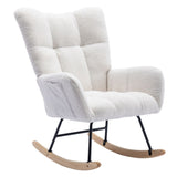 ZUN Rocking Chair Pocket, Soft Teddy Fabric Rocking Chair for Nursery, Comfy Wingback Glider Rocker W137294652