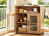 Natural Modern Engineered Wood Bathroom with Open Compartment, Anti-Toppling Tall Storage 43957828