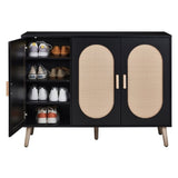 ZUN FCH 3-door vertical shoe cabinet particle board + plastic rattan black frame + original wood rattan 99856326