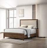 Brown Cherry Finish Fabric Upholstered Headboard Tufted Nailhead Trim 1pc King Size Panel Bed B011P173495