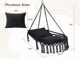 Black Boho Macrame Hanging Swing Chair with 2 Padded Cushions, 330LBS Capacity Hammock Chair for 92131278