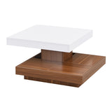 ZUN ON-TREND Modern Square 360&deg;Rotating Coffee Table with Three Detachable Tray, 2-Tier Farmhouse Wood N721P191981K