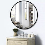ZUN Tempered mirror 32" Wall Circle Mirror for Bathroom, Black Mirror for Wall, 20 inch Hanging W1806P149708