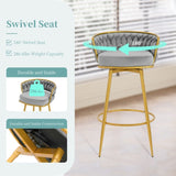 Swivel Counter Height Bar Stools Set of 2,31.5"Bar Height Stools with Hand-Woven Backrest & Gold N762P216979E