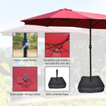 ZUN 15x9ft Large Double-Sided Rectangular Outdoor Twin Patio Market Umbrella with light and base- red 69800609