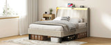 Twin Size Platform Bed Frame with Fabric Headboard and Wooden Slats Support, Fully W2889P272594