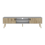 ZUN Huna TV Stand, Dual-Tone with Hinged Drawers and Open Shelves B200P173202