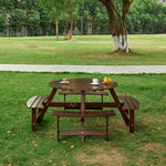 ZUN Outdoor 8 Person Picnic Table, 8 person Round Picnic Table with 4 Built-in Benches, Umbrella Hole, W2275P149765