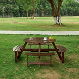 ZUN Outdoor 8 Person Picnic Table, 8 person Round Picnic Table with 4 Built-in Benches, Umbrella Hole, W2275P149765