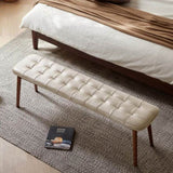 (Off White) Natural Oak Wood for Dining Bench Table Bench for Living Room With Leather Cushion W1283P297200