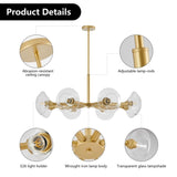 Modern Gold 8-Light Sputnik Chandelier with Clear Glass Shades, Mid-Century Hanging Pendant Light W1340P233173