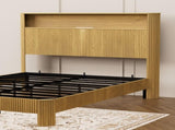 Queen Size bed frame with storage headboard, built-in charging station, wavy curved lines design, W1162P357260