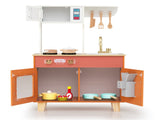 Orange Kids Play Kitchen with Realistic Faucet & Ice Dispenser, Anti-Tipping Pretend Cooking Set for 34281002