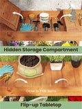 61" Wooden Gardening Worktable Flip-Up Tabletop Hidden Compartment, 3-Tier Storage, 35lbs Net, 36277238