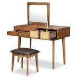 43.3" Classic Wood Makeup Vanity Set with Flip-top Mirror and Stool, Dressing Table with Three N704P165645