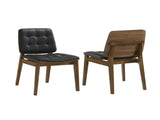 Set of 2 Black Tufted Leatherette Upholstered Dining Chairs, Walnut B016P369240