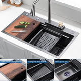 ZUN Kitchen Sink Flying rain Waterfall Kitchen Sink Set 30"x 18" 304 Stainless Steel Sink with Pull Down W1225102390