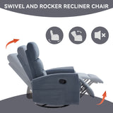 Manual Recliner Chair with Rocker and Swivel in Fabric for Living Room, Blue Grey 52130919