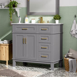 36" Gray Modern Bathroom Vanity with Ceramic Sink, Soft Close Doors, 4 Drawers for Storage, Elegant N729P253935E
