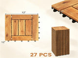 27PCS Interlocking Deck Tiles, Natural Acacia Wood Waterproof Floor Tile with Drainage Base, 83188544