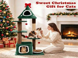 54" Green Christmas Cat Tree with Dual Condos, Jute Scratching Posts, Bell Balls & Anti-Toppling 05214536
