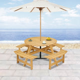 Outdoor 8 Person Picnic Table, 8 person Round Picnic Table with 4 Built-in Benches, Umbrella Hole, W2275P149764