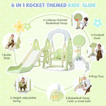 ZUN Toddler Slide and Swing Set 6 in 1, Kids Playground Climber Playset with Soccer Goal, 2 Basketball PP312508AAF