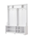 ZUN Hall Tree Entryway Bench with Coat Rack, with Shoe Cubbies for bedroom, White, 59.8'' w x 15.8'' d x W1162P147412