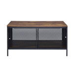 ZUN Antique Oak and Black Coffee Table with 4 Sliding Doors B062P181364