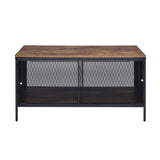 ZUN Antique Oak and Black Coffee Table with 4 Sliding Doors B062P181364