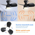 ZUN 23 Inch Bedroom Ceiling Fan With 3 Color Dimmable 3 ABS Blades Remote Control DC Motor Black With 30466894