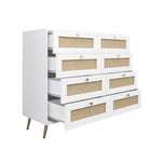 ZUN White Color 8 Drawers Chest of Drawers with Rattan Drawer Face Golden Legs and Handles W2139142764