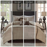 7 Piece Faux Suede Comforter Set Beige King B03596755