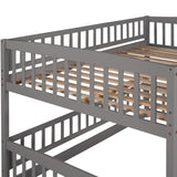 ZUN Bunk Bed with Slide,Full Over Full Low Bunk Bed with Fence and Ladder for Toddler Kids Teens Gray 86635158