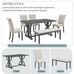 ZUN 6-Piece Retro Rectangular Dining Table Set, Table with Unique Legs and 4 Upholstered Chairs & 1 47136174