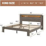 Bed Frame King Size, Wood Platform Bed Frame with Storage LED Light Headboard and 2 USB , Noise 95278279