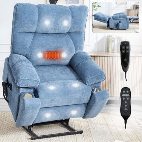 ZUN Blue Heat Massage Dual Motor Infinite Position Up to 350 LBS Large Electric Power Lift Recliners W1803P264051