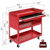 ZUN 3-Tier Rolling Tool Cart, Metal Heavy Duty Utility Cart on Wheels with Pegboard & Drawer & 4 Hooks, 30369221