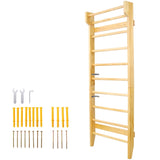 ZUN Gymnastics Wood Stall Bar, Multi-use Swedish Ladder- Wall Mounted Pull Up Bar-Physical Therapy for W465P208411