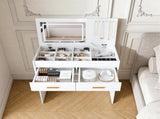 Flip Top Vanity Desk with LED Lighted Mirror & Built-in Outlet - Makeup Vanity Table with 2 Drawers, W2699P404630