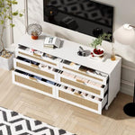 ZUN 59" Rattan Dresser with Drawers, 6 Drawer Dresser for Bedroom, Clothes Storage Cabinet for Bedroom, W757P209514