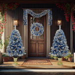 ZUN Pre-lit Xmas Tree Artificial Christmas 4-Piece Set,Garland, Wreath and Set of 2 Entrance Trees X-mas 36029832