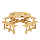 ZUN Outdoor 8 Person Picnic Table, 8 person Round Picnic Table with 4 Built-in Benches, Umbrella Hole, W2275P149764