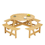 ZUN Outdoor 8 Person Picnic Table, 8 person Round Picnic Table with 4 Built-in Benches, Umbrella Hole, 45383362