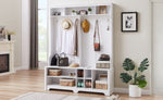 ZUN Hall Tree Entryway Bench with Coat Rack, with Shoe Cubbies for bedroom, White, 59.8'' w x 15.8'' d x W1162P147412