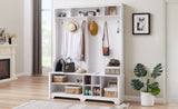 ZUN Hall Tree Entryway Bench with Coat Rack, with Shoe Cubbies for bedroom, White, 59.8'' w x 15.8'' d x W1162P147412