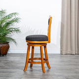 24" Counter Height X-Back Swivel Stool, Natural Finish, Charcoal Fabric Seat B04660718